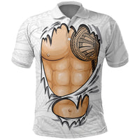 Samoan Tatau Polo Shirt Tattoo Reveal Effect LT03 White - Polynesian Pride