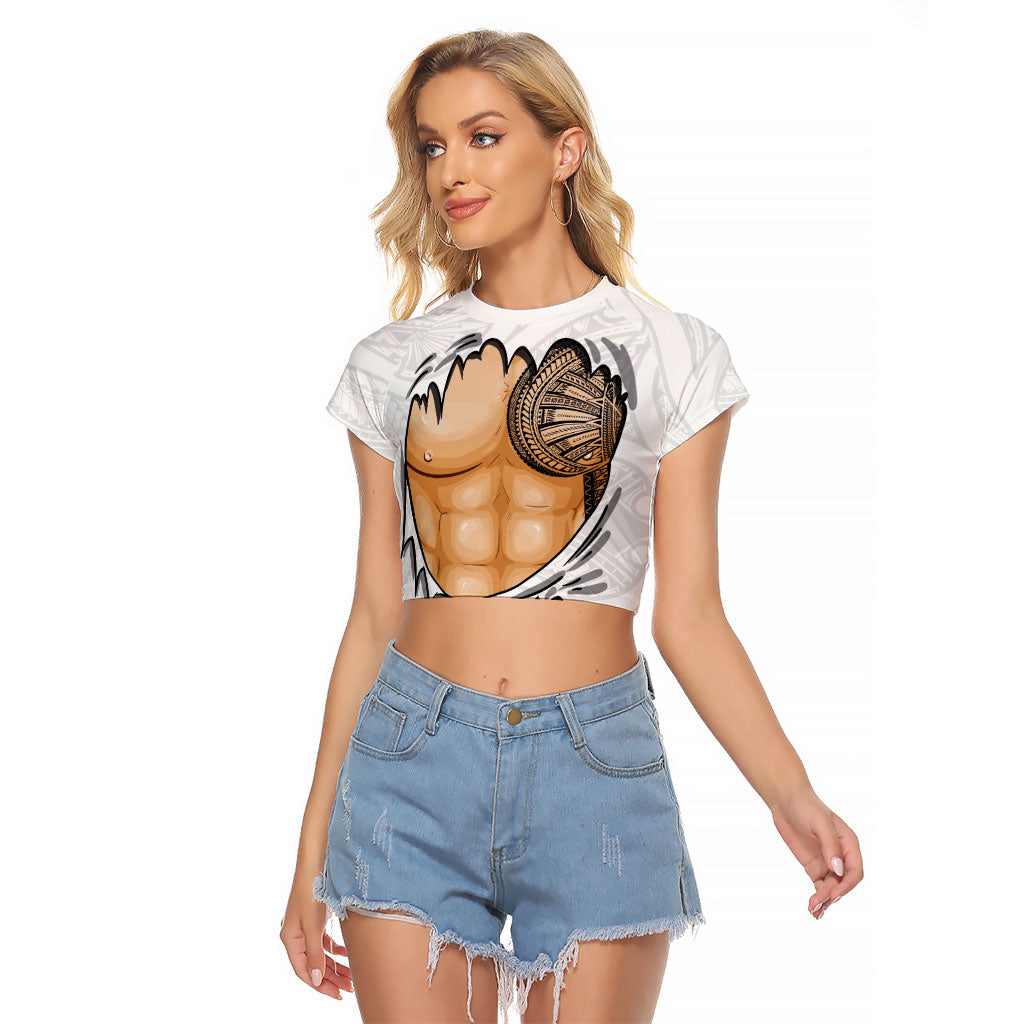 Samoan Tatau Raglan Cropped T Shirt Tattoo Reveal Effect LT03 Female White - Polynesian Pride