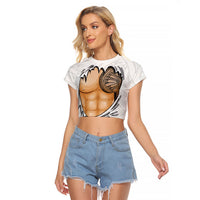 Samoan Tatau Raglan Cropped T Shirt Tattoo Reveal Effect LT03 Female White - Polynesian Pride