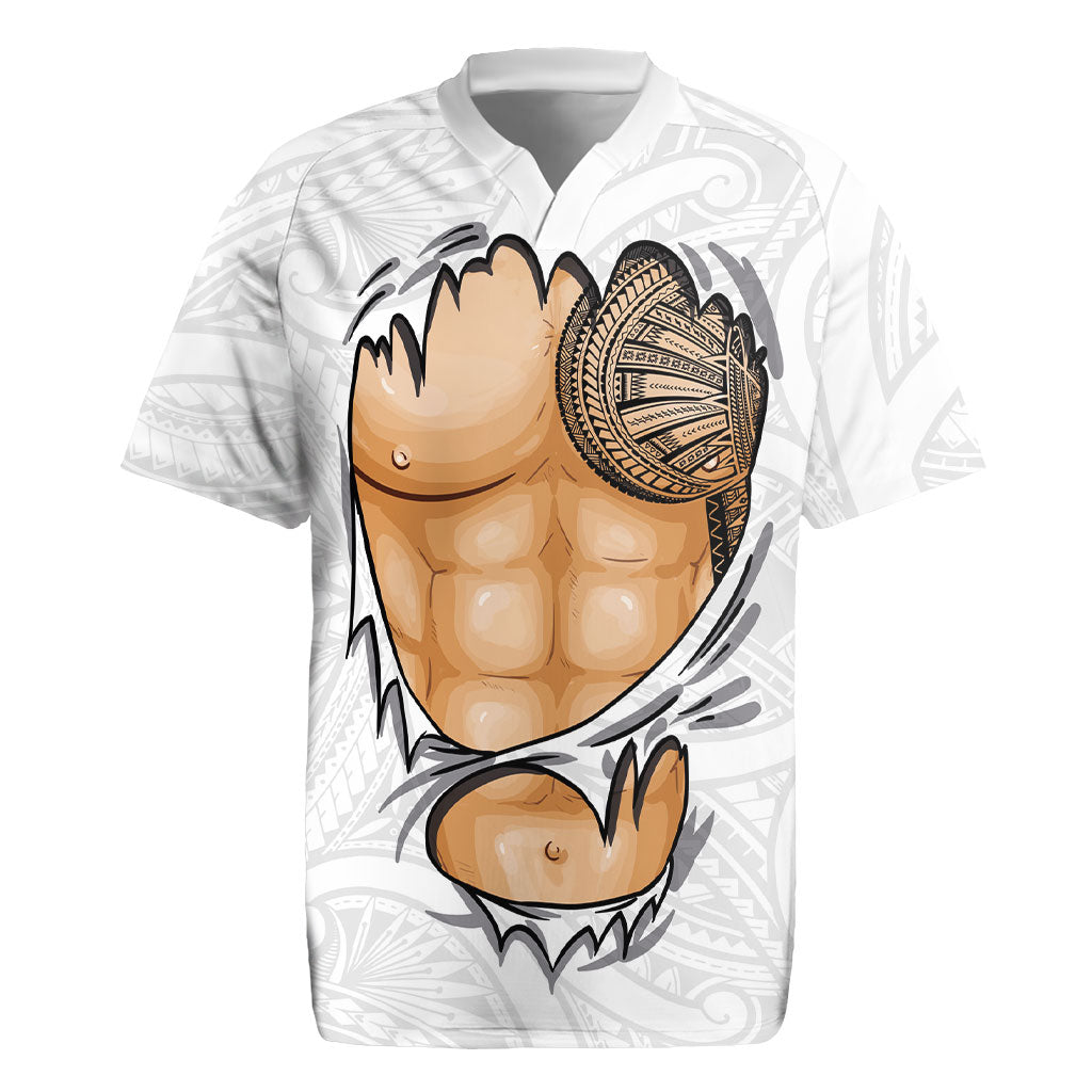 Samoan Tatau Rugby Jersey Tattoo Reveal Effect LT03 White - Polynesian Pride