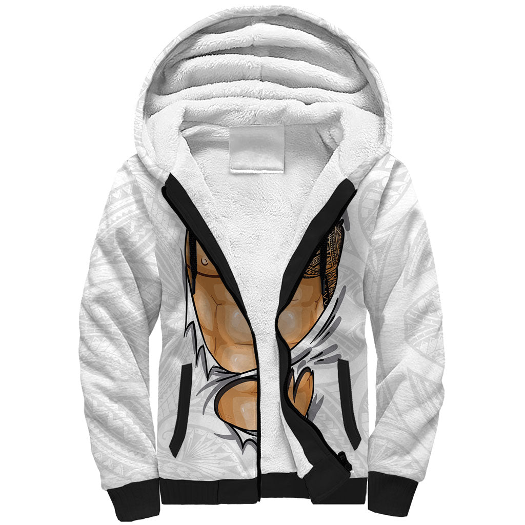 Samoan Tatau Sherpa Hoodie Tattoo Reveal Effect LT03 Unisex White - Polynesian Pride