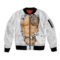 Samoan Tatau Sleeve Zip Bomber Jacket Tattoo Reveal Effect LT03 Unisex White - Polynesian Pride