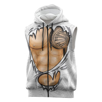 Samoan Tatau Sleeveless Zip Hoodie Tattoo Reveal Effect LT03 White - Polynesian Pride