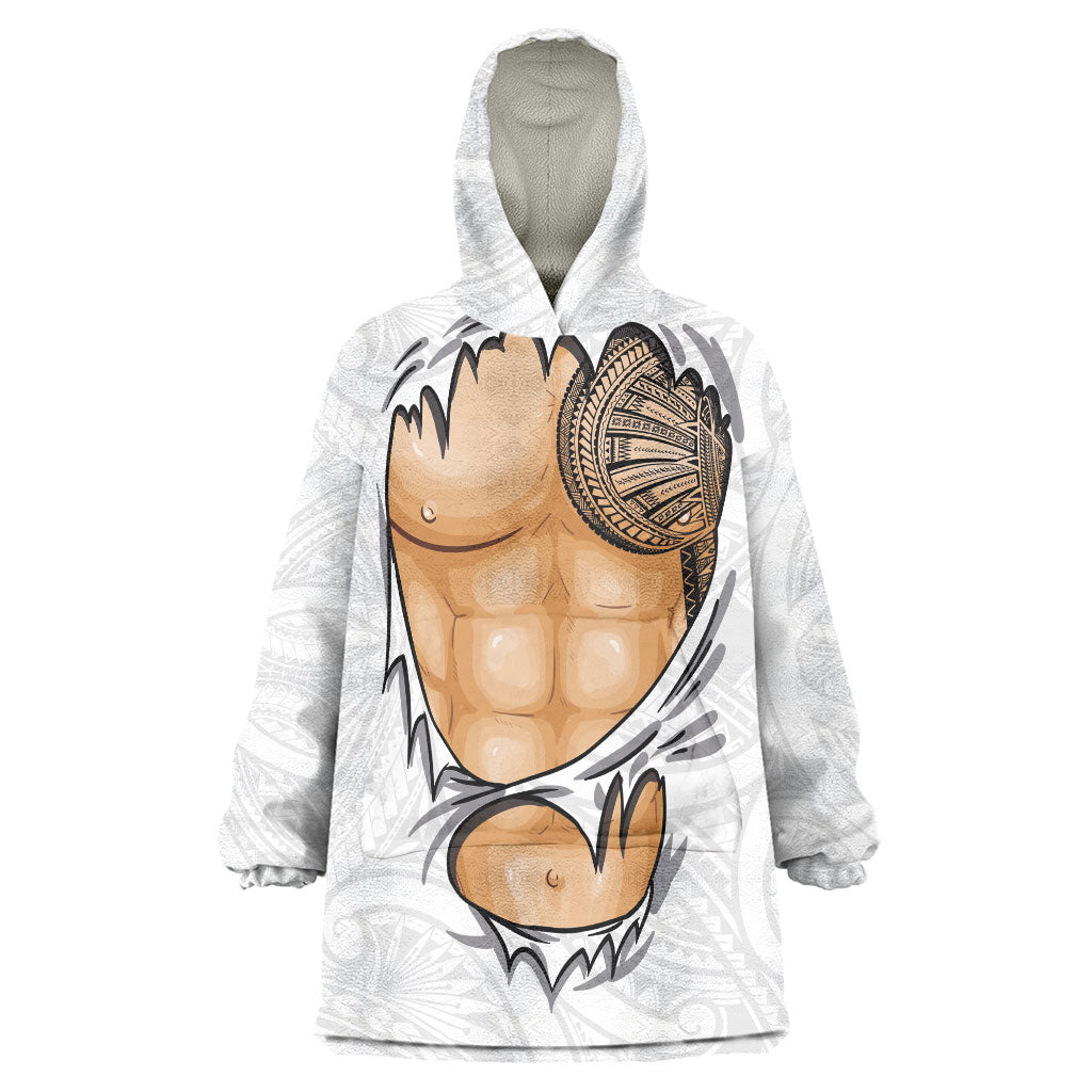 Samoan Tatau Wearable Blanket Hoodie Tattoo Reveal Effect LT03 One Size White - Polynesian Pride