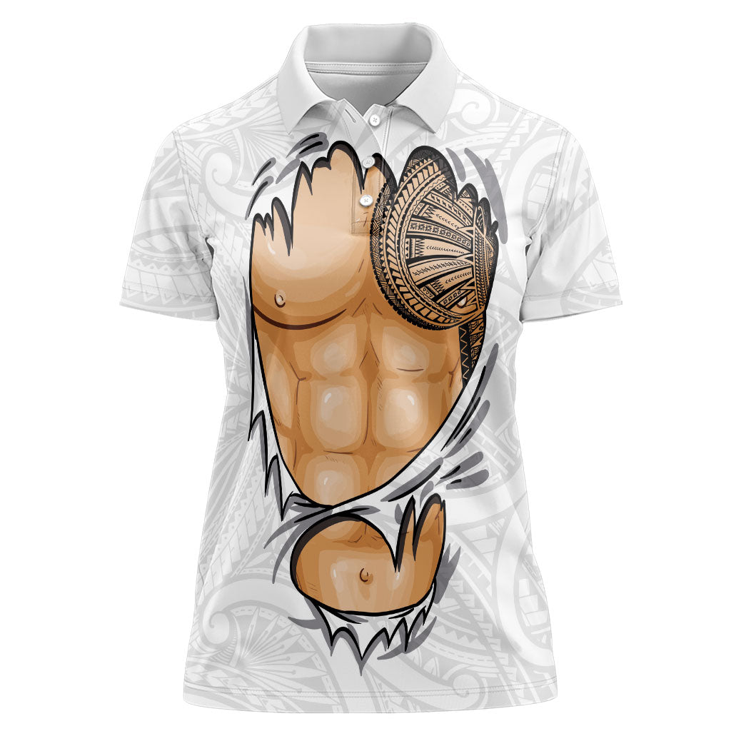 Samoan Tatau Women Polo Shirt Tattoo Reveal Effect LT03 Female White - Polynesian Pride