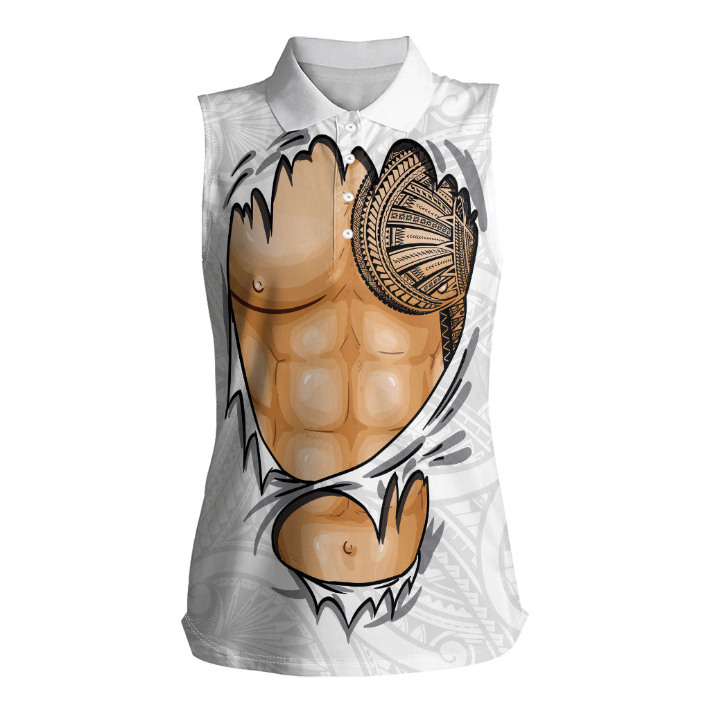 Samoan Tatau Women Sleeveless Polo Shirt Tattoo Reveal Effect LT03 Female White - Polynesian Pride