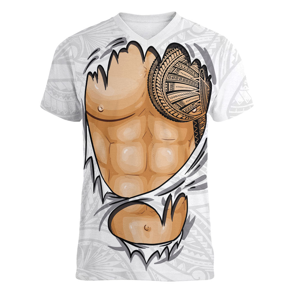 Samoan Tatau Women V-Neck T-Shirt Tattoo Reveal Effect LT03 Female White - Polynesian Pride
