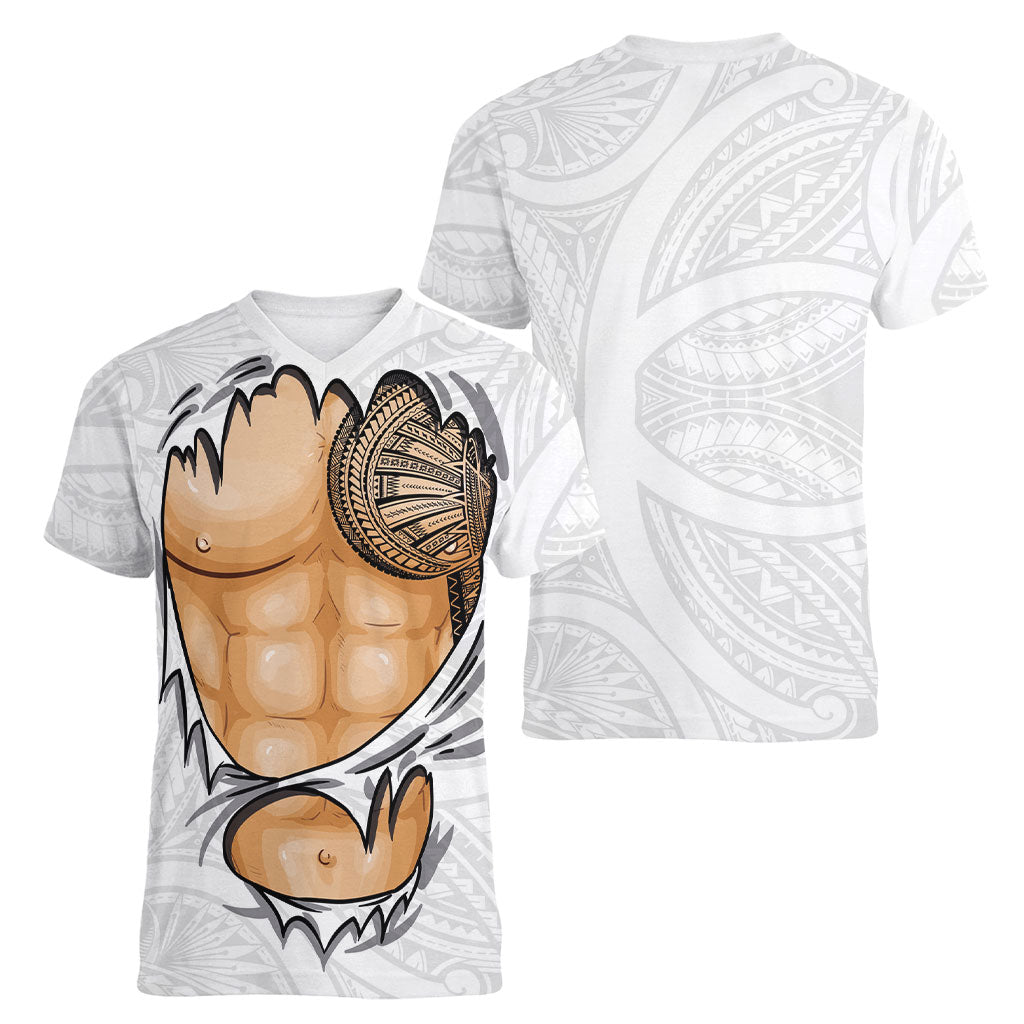 Samoan Tatau Women V-Neck T-Shirt Tattoo Reveal Effect LT03 - Polynesian Pride