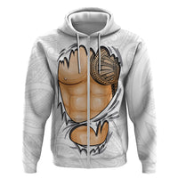 Samoan Tatau Zip Hoodie Tattoo Reveal Effect LT03 Zip Hoodie White - Polynesian Pride