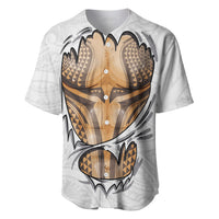 Hawaiian Kakau Baseball Jersey Aquaman Tattoo Reveal Effect LT03 White - Polynesian Pride