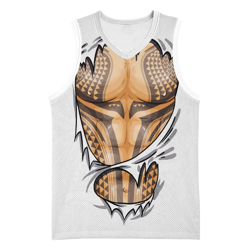 Hawaiian Kakau Basketball Jersey Aquaman Tattoo Reveal Effect LT03 Unisex White - Polynesian Pride
