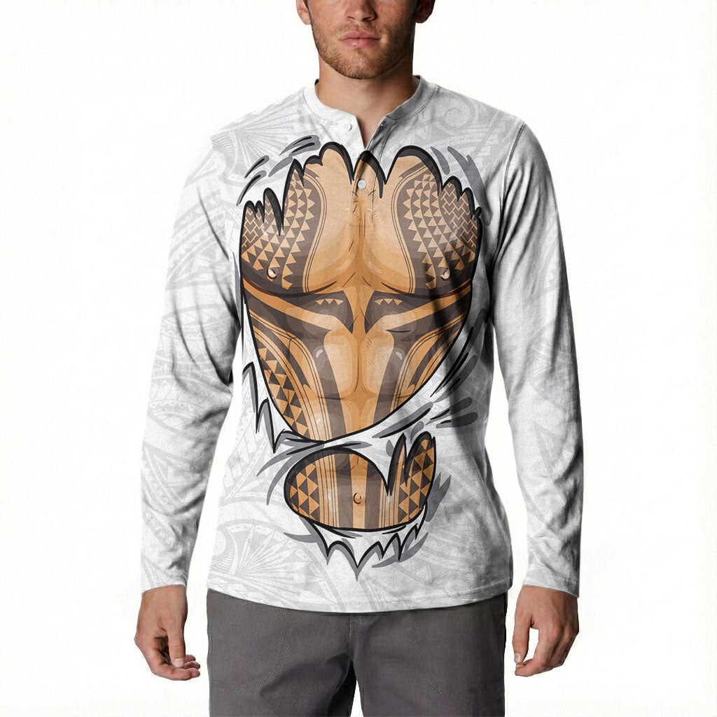 Hawaiian Kakau Button Sweatshirt Aquaman Tattoo Reveal Effect LT03 - Polynesian Pride