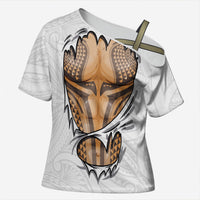 Hawaiian Kakau Cross Shoulder Shirt Aquaman Tattoo Reveal Effect LT03 Female White - Polynesian Pride