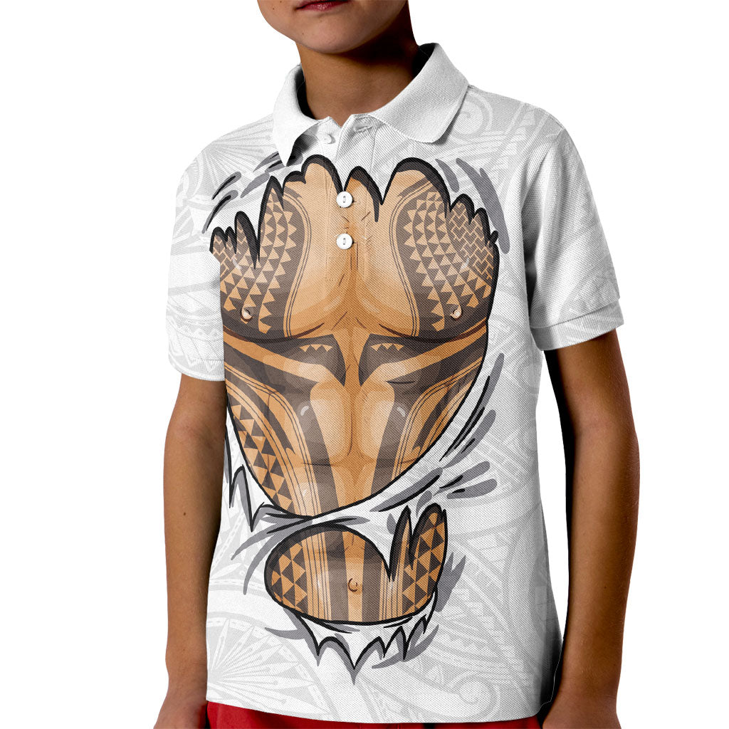 Hawaiian Kakau Kid Polo Shirt Aquaman Tattoo Reveal Effect LT03 Kid White - Polynesian Pride