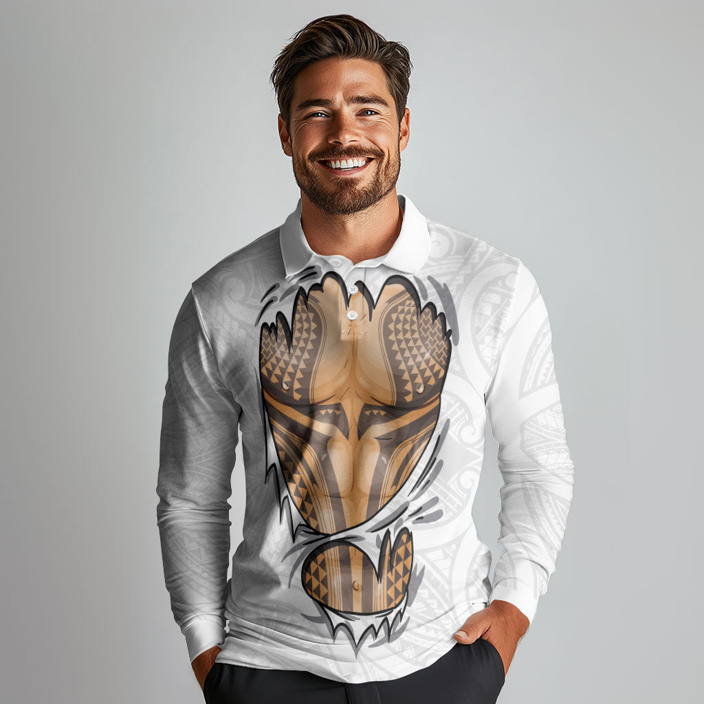 Hawaiian Kakau Long Sleeve Polo Shirt Aquaman Tattoo Reveal Effect LT03 - Polynesian Pride