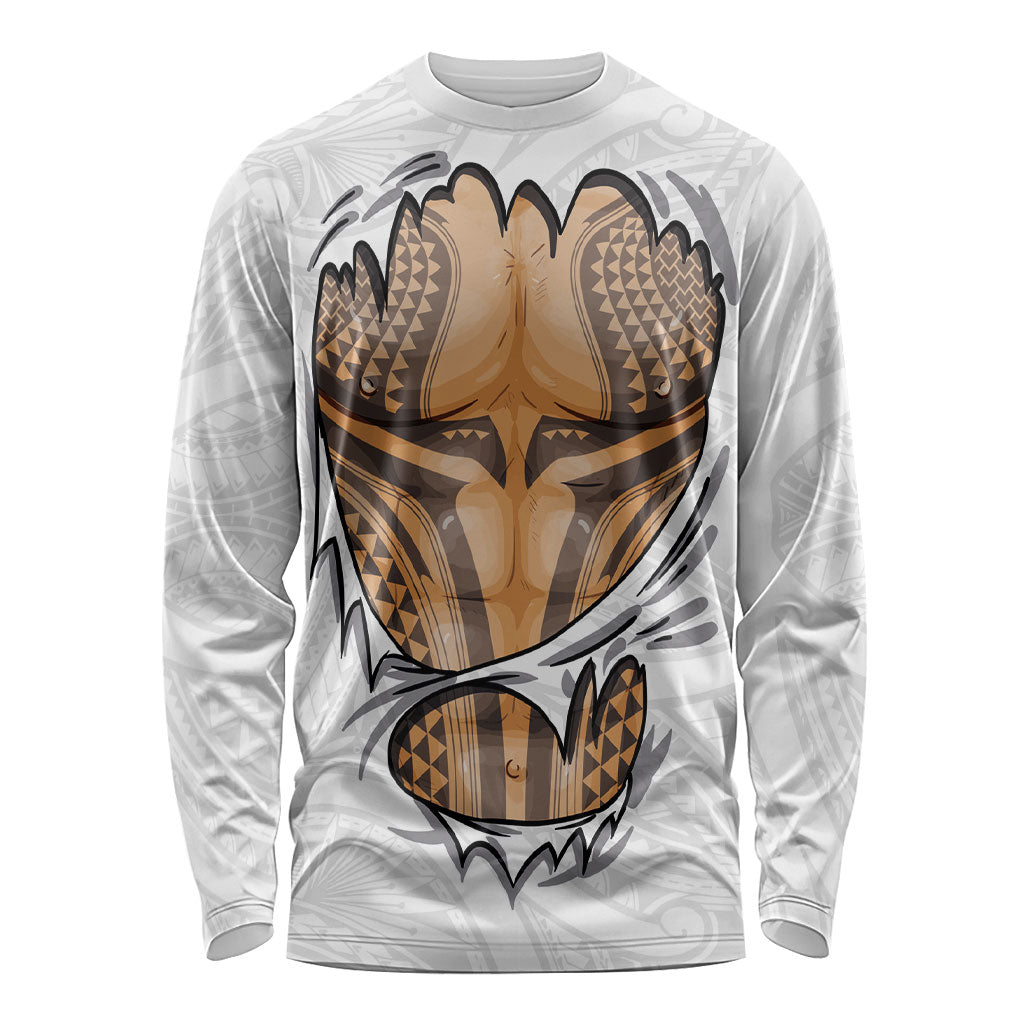 Hawaiian Kakau Long Sleeve Shirt Aquaman Tattoo Reveal Effect LT03 Unisex White - Polynesian Pride