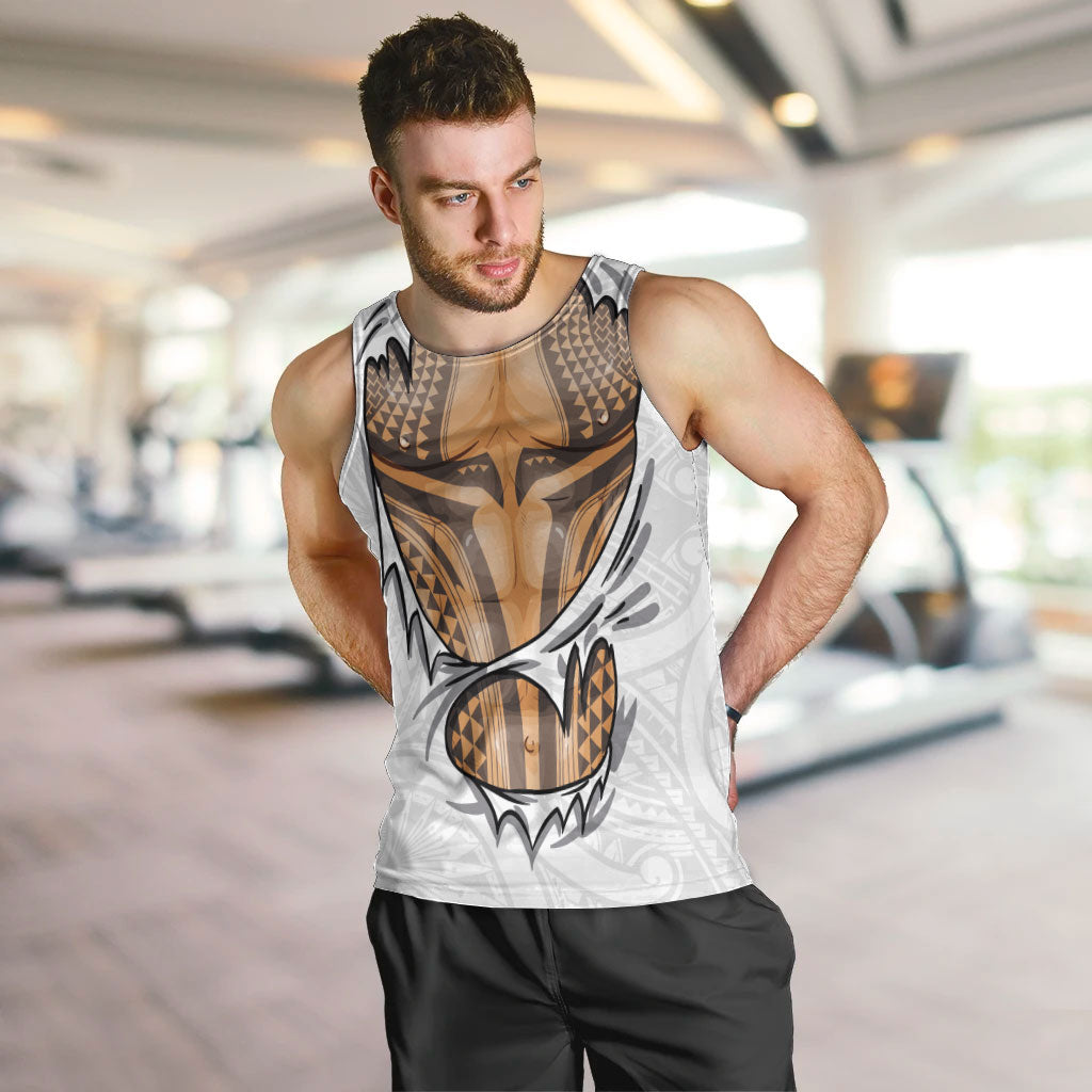 Hawaiian Kakau Men Tank Top Aquaman Tattoo Reveal Effect LT03 White - Polynesian Pride