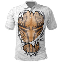 Hawaiian Kakau Polo Shirt Aquaman Tattoo Reveal Effect LT03 White - Polynesian Pride