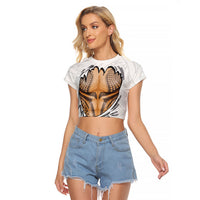 Hawaiian Kakau Raglan Cropped T Shirt Aquaman Tattoo Reveal Effect LT03 Female White - Polynesian Pride