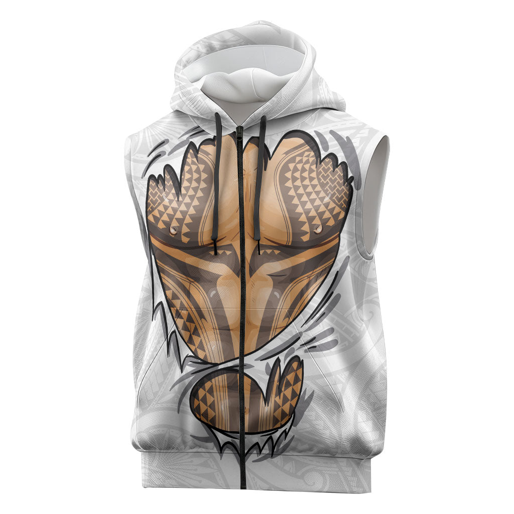 Hawaiian Kakau Sleeveless Zip Hoodie Aquaman Tattoo Reveal Effect LT03 White - Polynesian Pride