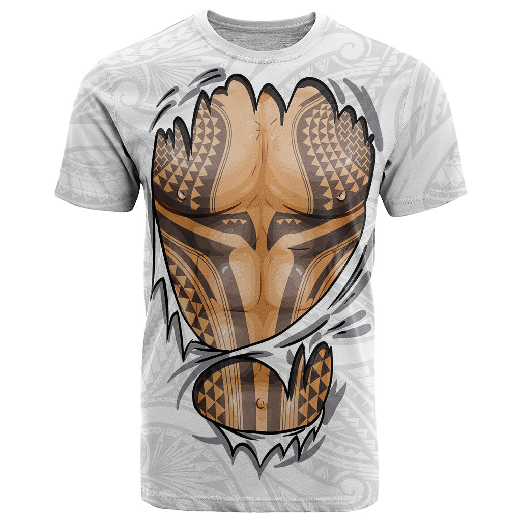 Hawaiian Kakau T Shirt Aquaman Tattoo Reveal Effect LT03 White - Polynesian Pride