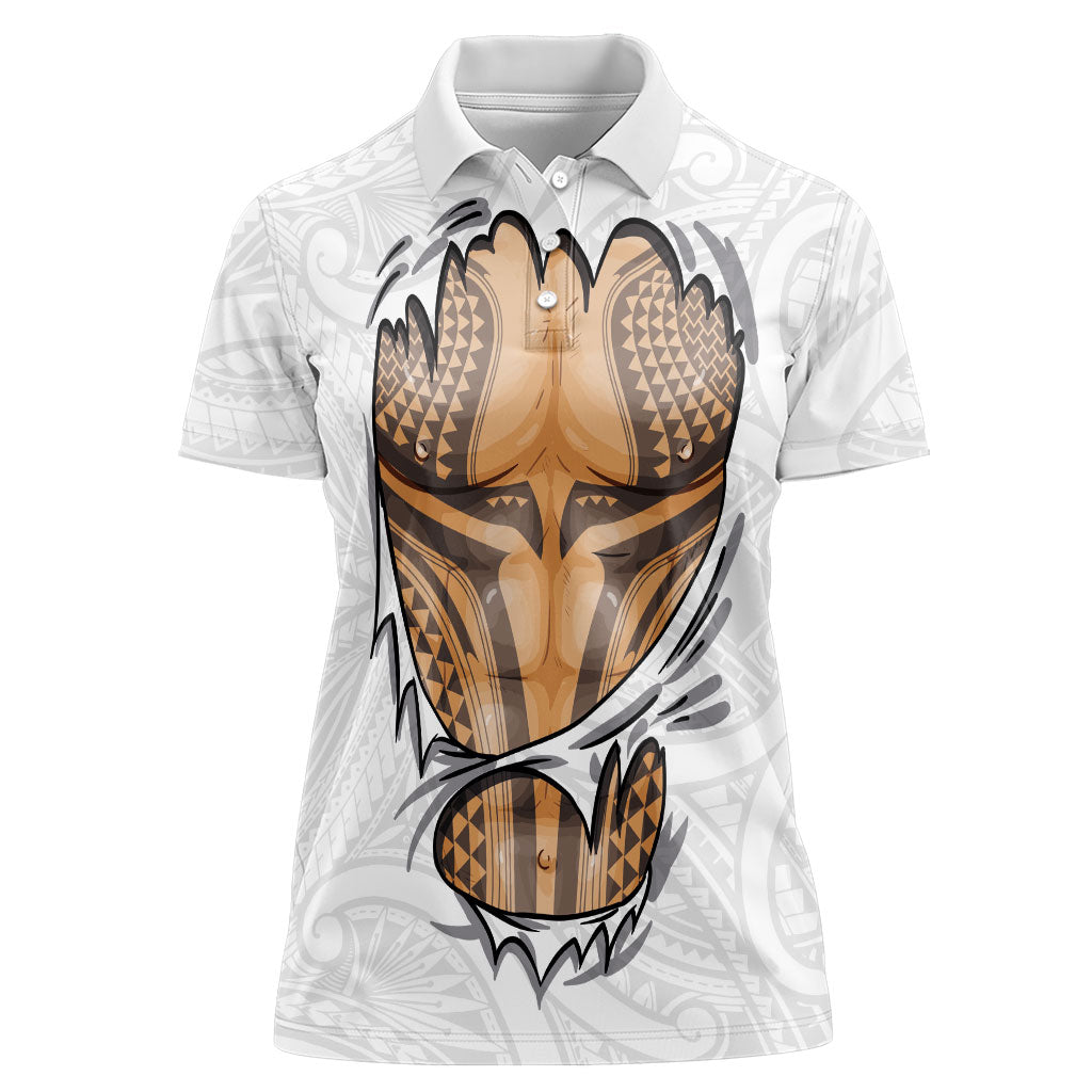 Hawaiian Kakau Women Polo Shirt Aquaman Tattoo Reveal Effect LT03 Female White - Polynesian Pride