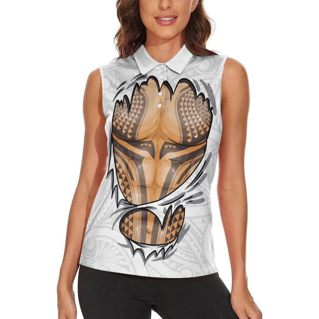 Hawaiian Kakau Women Sleeveless Polo Shirt Aquaman Tattoo Reveal Effect LT03 - Polynesian Pride