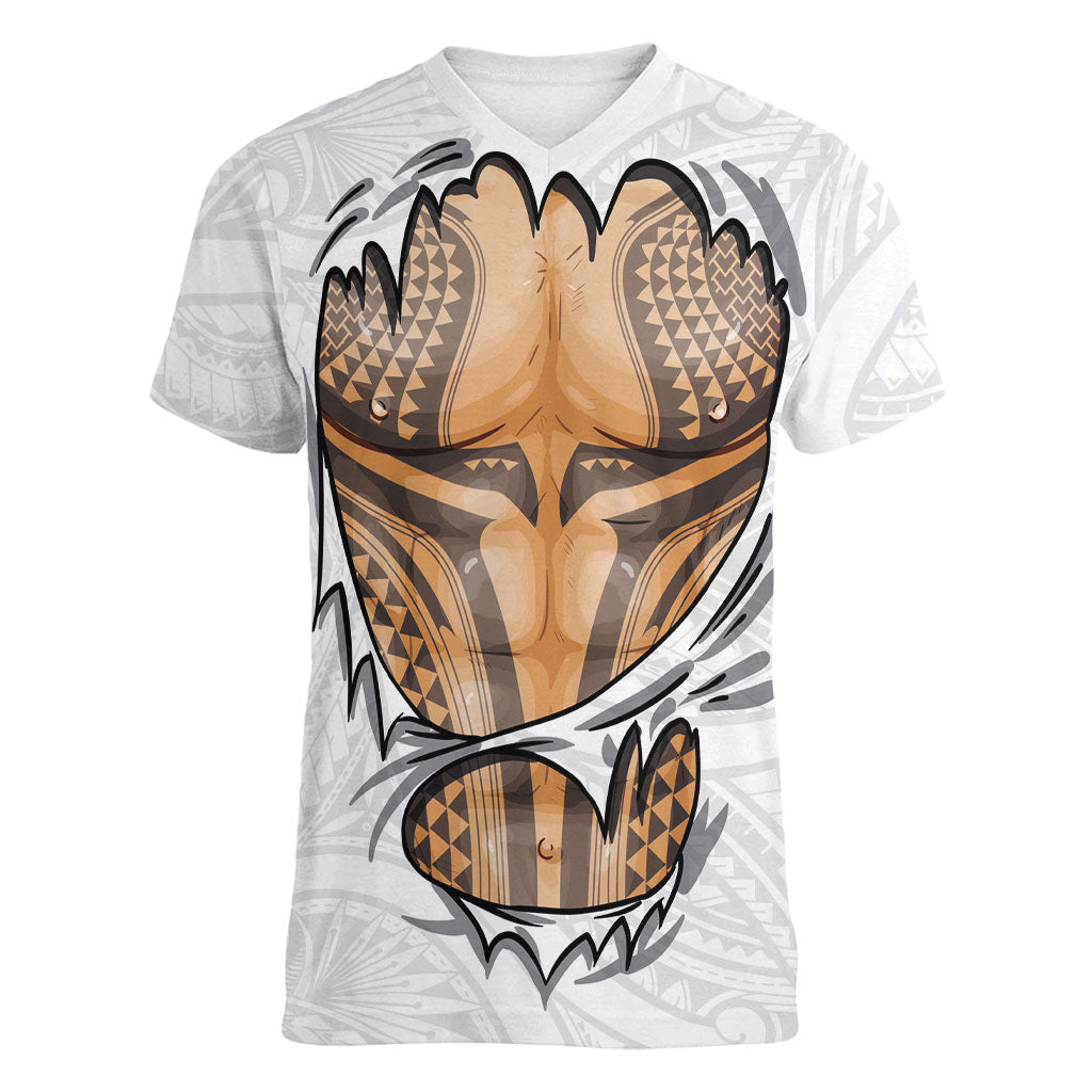 Hawaiian Kakau Women V-Neck T-Shirt Aquaman Tattoo Reveal Effect LT03 Female White - Polynesian Pride
