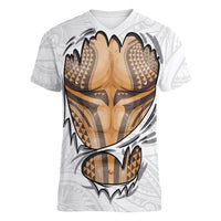Hawaiian Kakau Women V-Neck T-Shirt Aquaman Tattoo Reveal Effect LT03 Female White - Polynesian Pride