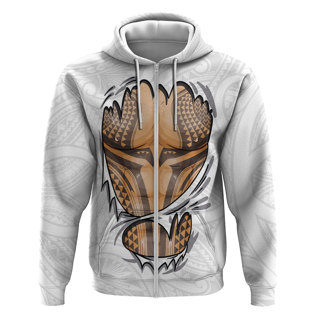 Hawaiian Kakau Zip Hoodie Aquaman Tattoo Reveal Effect LT03 Zip Hoodie White - Polynesian Pride