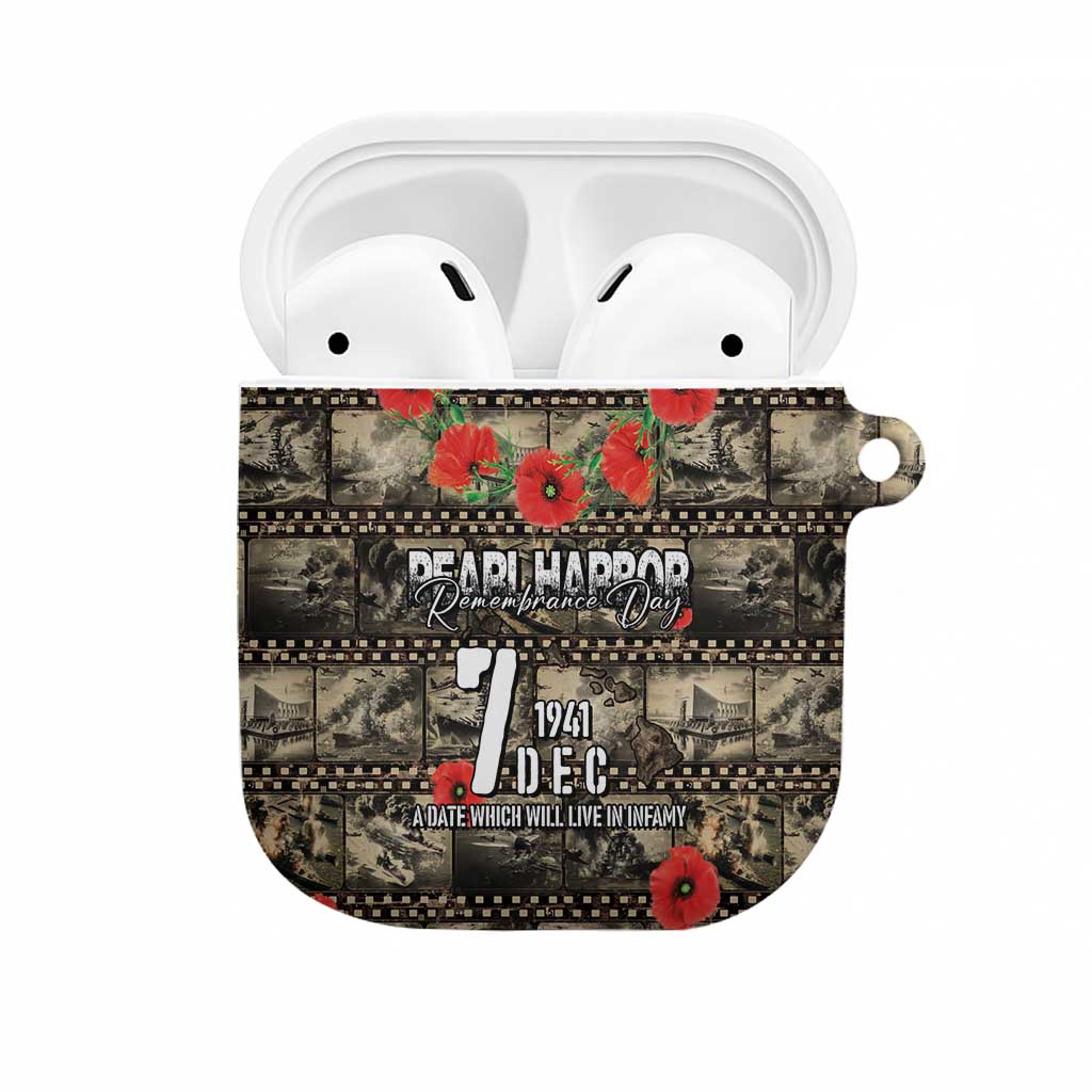 Pearl Harbor Remembrance Day AirPods Case Memories of December 7 with Red Poppy Lei LT03 Beige - Polynesian Pride