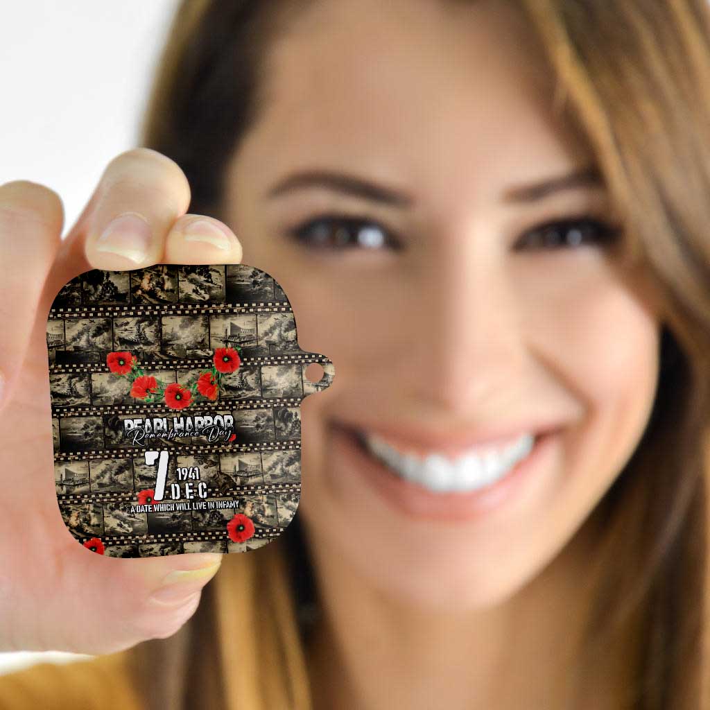 Pearl Harbor Remembrance Day AirPods Case Memories of December 7 with Red Poppy Lei LT03 - Polynesian Pride