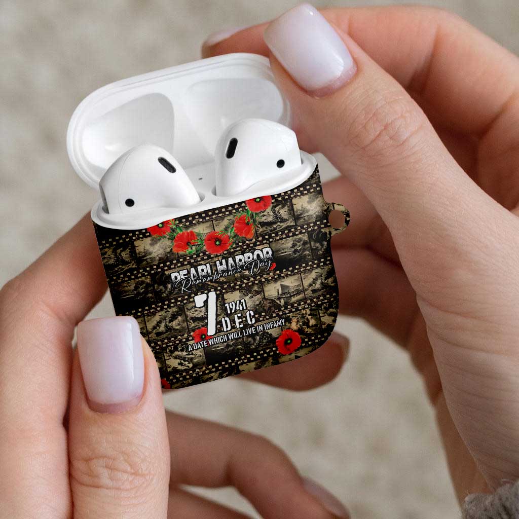 Pearl Harbor Remembrance Day AirPods Case Memories of December 7 with Red Poppy Lei LT03 - Polynesian Pride