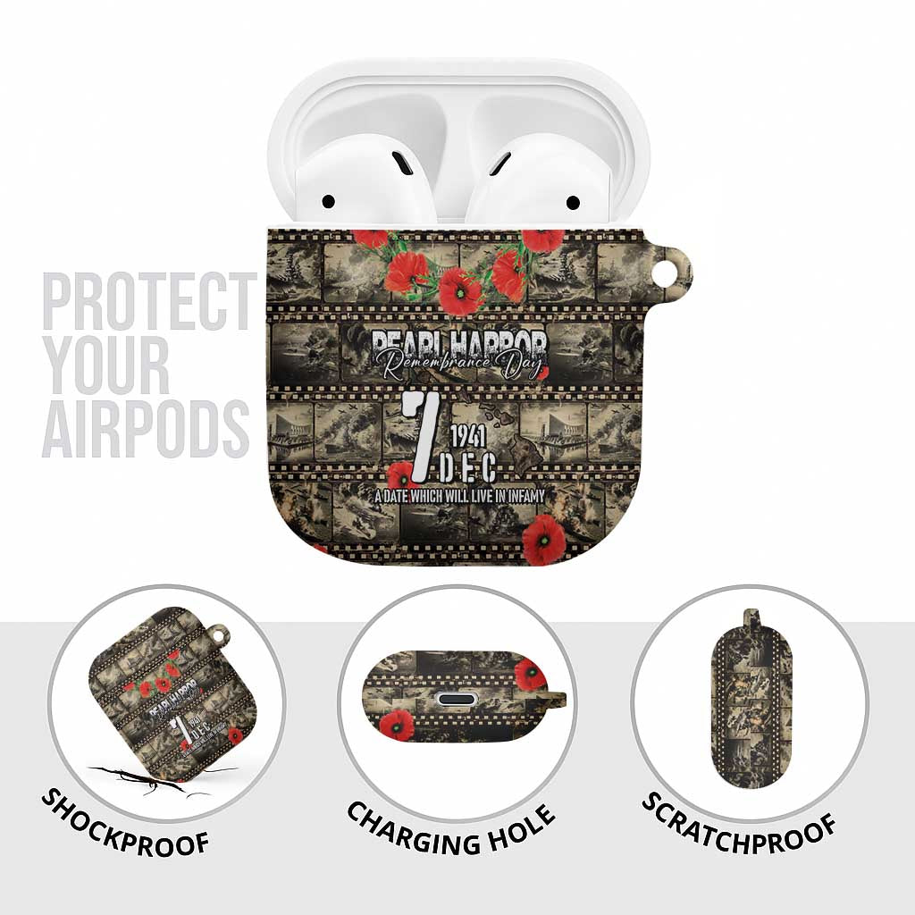Pearl Harbor Remembrance Day AirPods Case Memories of December 7 with Red Poppy Lei LT03 - Polynesian Pride