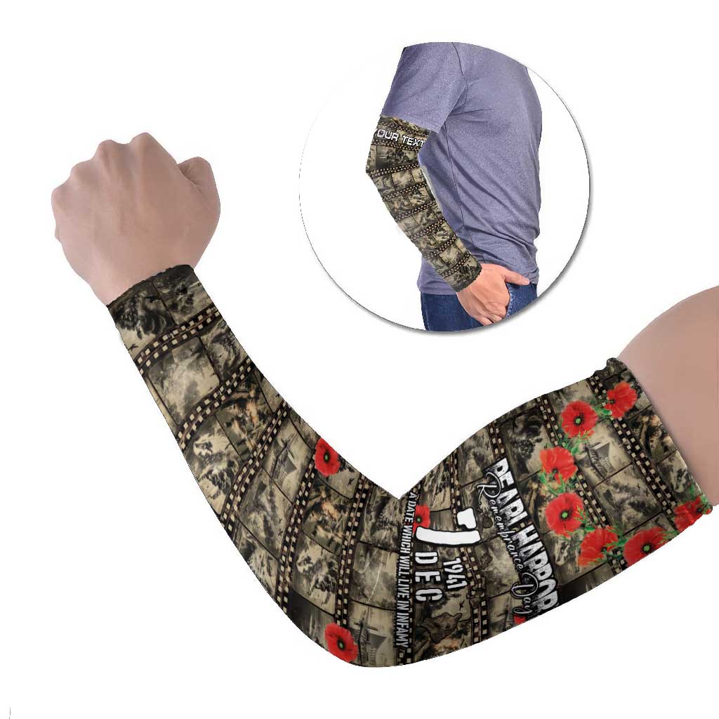 Pearl Harbor Remembrance Day Personalized Arm Sleeves Memories of December 7 with Red Poppy Lei - Polynesian Pride