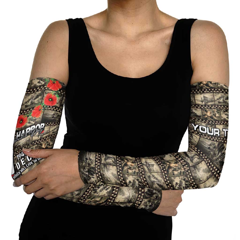 Pearl Harbor Remembrance Day Personalized Arm Sleeves Memories of December 7 with Red Poppy Lei - Polynesian Pride