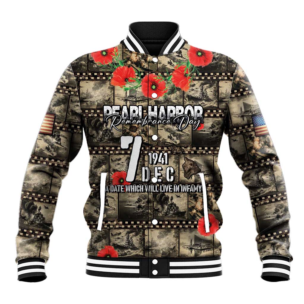 Pearl Harbor Remembrance Day Personalized Baseball Jacket Memories of December 7 with Red Poppy Lei LT03 Unisex Beige - Polynesian Pride