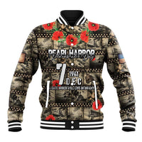 Pearl Harbor Remembrance Day Personalized Baseball Jacket Memories of December 7 with Red Poppy Lei LT03 Unisex Beige - Polynesian Pride