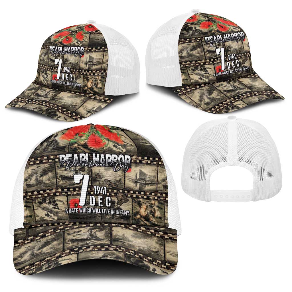 Pearl Harbor Remembrance Day Personalized Baseball Net Cap Memories of December 7 with Red Poppy Lei - Polynesian Pride