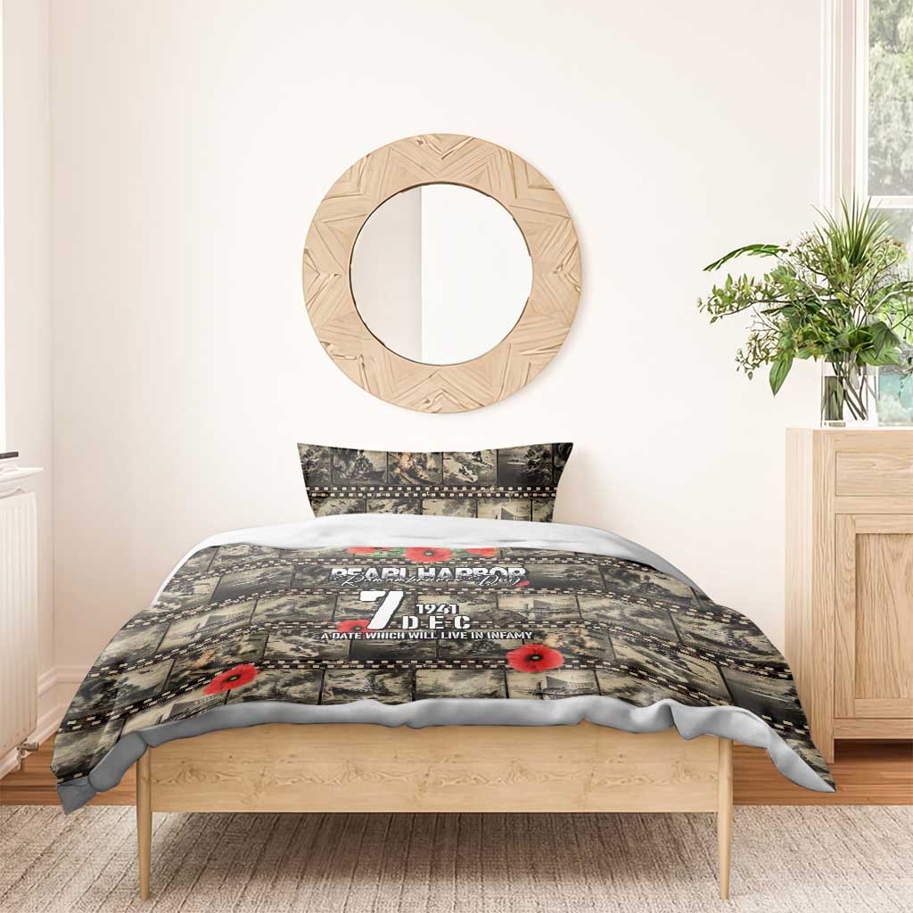 Pearl Harbor Remembrance Day Bedding Set Memories of December 7 with Red Poppy Lei - Polynesian Pride