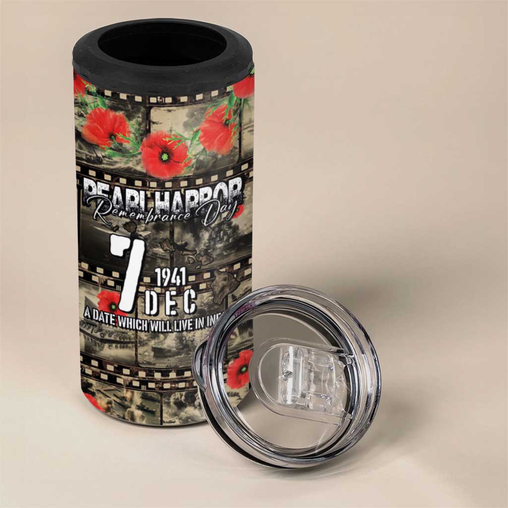Pearl Harbor Remembrance Day Personalized 4 in 1 Can Cooler Tumbler Memories of December 7 with Red Poppy Lei LT03 - Polynesian Pride