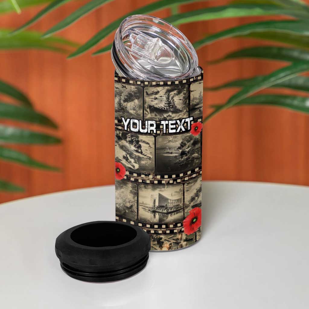 Pearl Harbor Remembrance Day Personalized 4 in 1 Can Cooler Tumbler Memories of December 7 with Red Poppy Lei LT03 - Polynesian Pride
