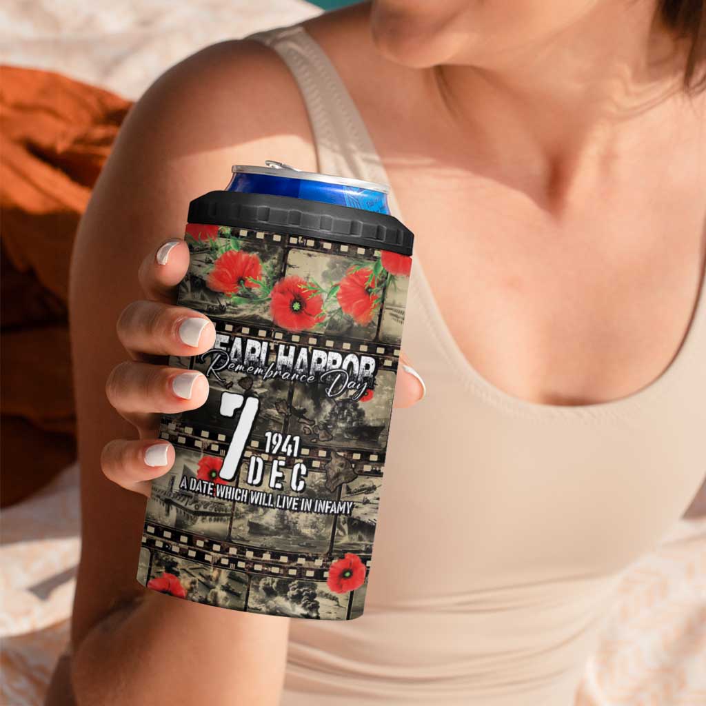 Pearl Harbor Remembrance Day Personalized 4 in 1 Can Cooler Tumbler Memories of December 7 with Red Poppy Lei LT03 - Polynesian Pride