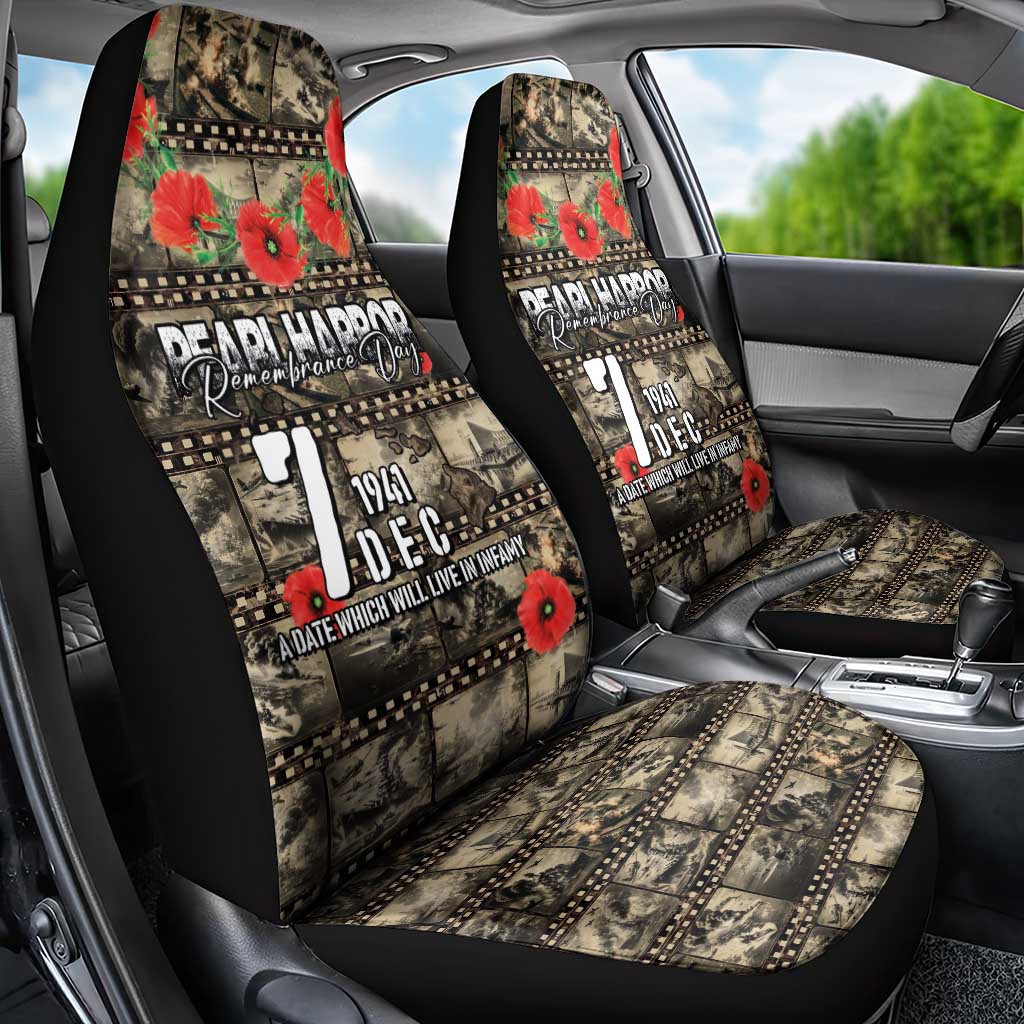 Pearl Harbor Remembrance Day Car Seat Cover Memories of December 7 with Red Poppy Lei LT03 - Polynesian Pride