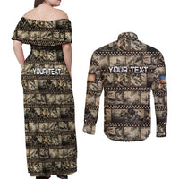 Pearl Harbor Remembrance Day Personalized Couples Matching Off Shoulder Maxi Dress and Long Sleeve Button Shirt Memories of December 7 with Red Poppy Lei LT03 - Polynesian Pride