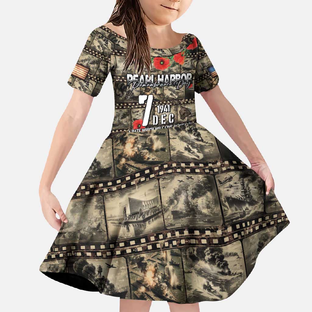 Pearl Harbor Remembrance Day Personalized Family Matching Long Sleeve Bodycon Dress and Hawaiian Shirt Memories of December 7 with Red Poppy Lei LT03 Daughter's Dress Beige - Polynesian Pride