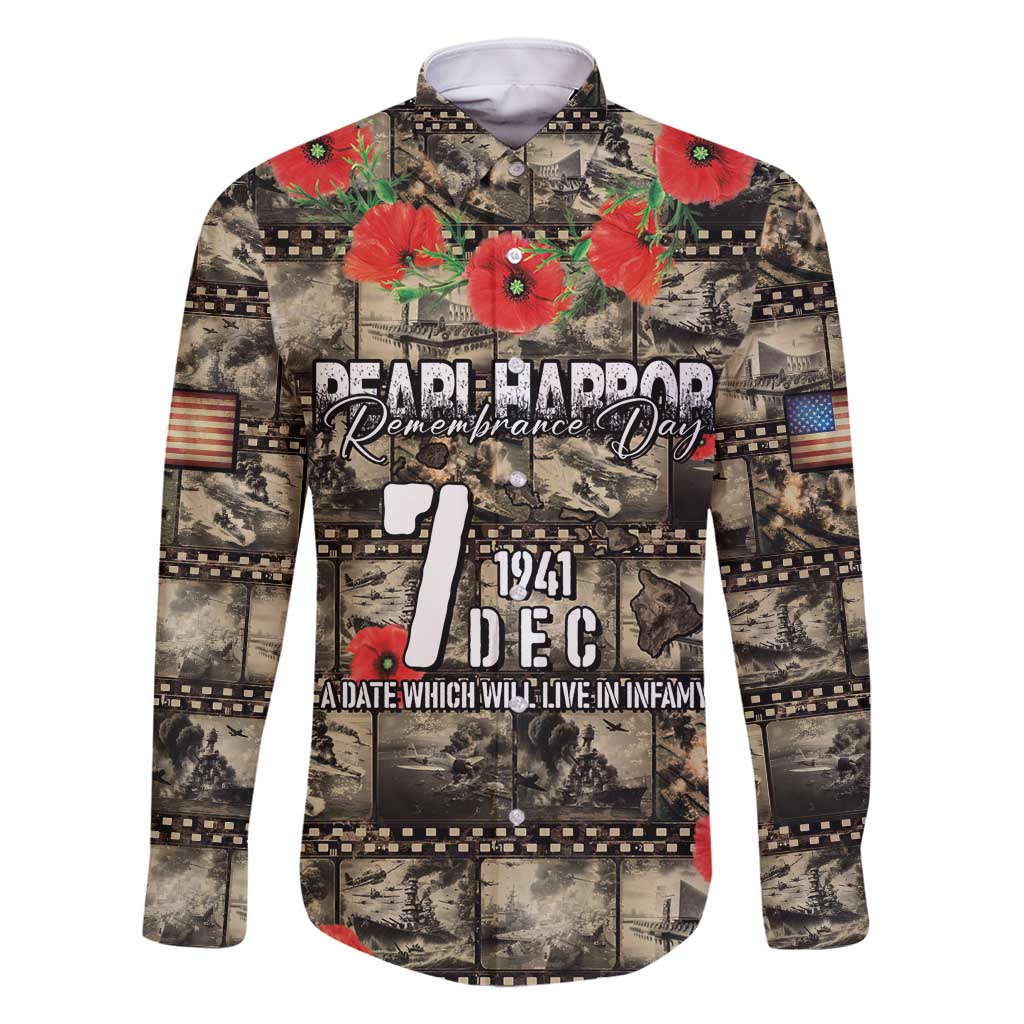 Pearl Harbor Remembrance Day Personalized Family Matching Long Sleeve Bodycon Dress and Hawaiian Shirt Memories of December 7 with Red Poppy Lei LT03 Dad's Shirt - Long Sleeve Beige - Polynesian Pride