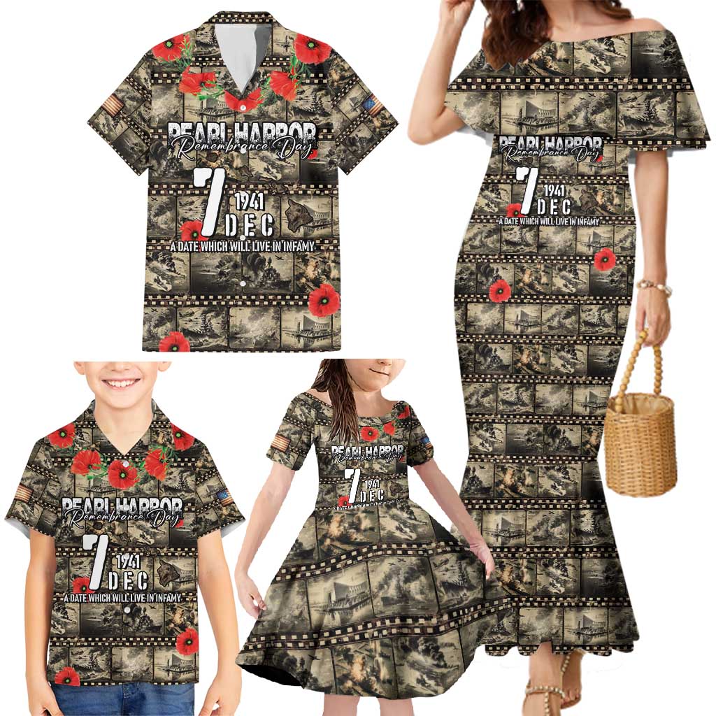 Pearl Harbor Remembrance Day Personalized Family Matching Mermaid Dress and Hawaiian Shirt Memories of December 7 with Red Poppy Lei LT03 - Polynesian Pride