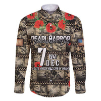 Pearl Harbor Remembrance Day Personalized Family Matching Mermaid Dress and Hawaiian Shirt Memories of December 7 with Red Poppy Lei LT03 Dad's Shirt - Long Sleeve Beige - Polynesian Pride