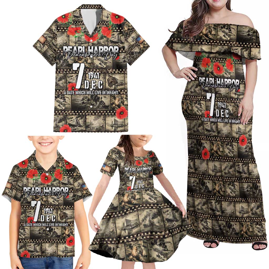 Pearl Harbor Remembrance Day Personalized Family Matching Off Shoulder Maxi Dress and Hawaiian Shirt Memories of December 7 with Red Poppy Lei LT03 - Polynesian Pride